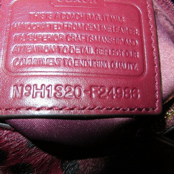 Coach Park Hair Calf turn Lock Flap Satchel in Leopard Oxblood Burgundy  F24986 - Picture 12 of 16